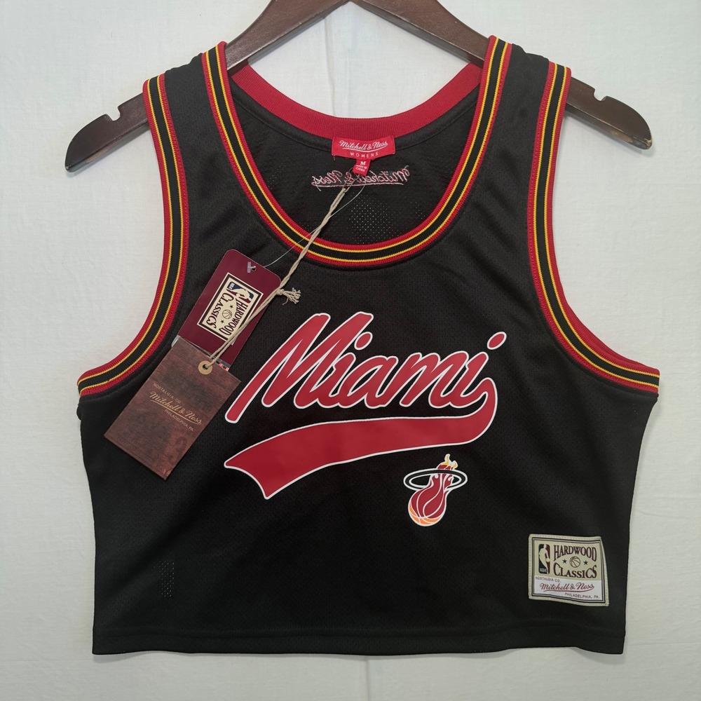 Mitchell & Ness Jersey Womens M Black NEW Miami Heat Hardwood Classics Crop Top